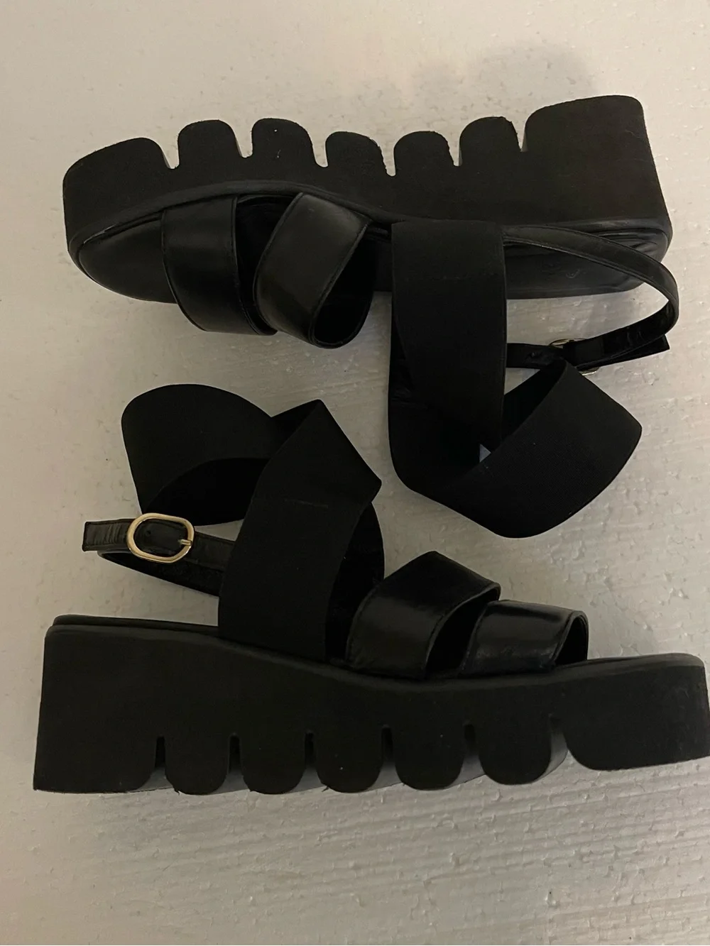 ASKA Black Harper Leather Slingback Chunky Platform Sandals 6.5